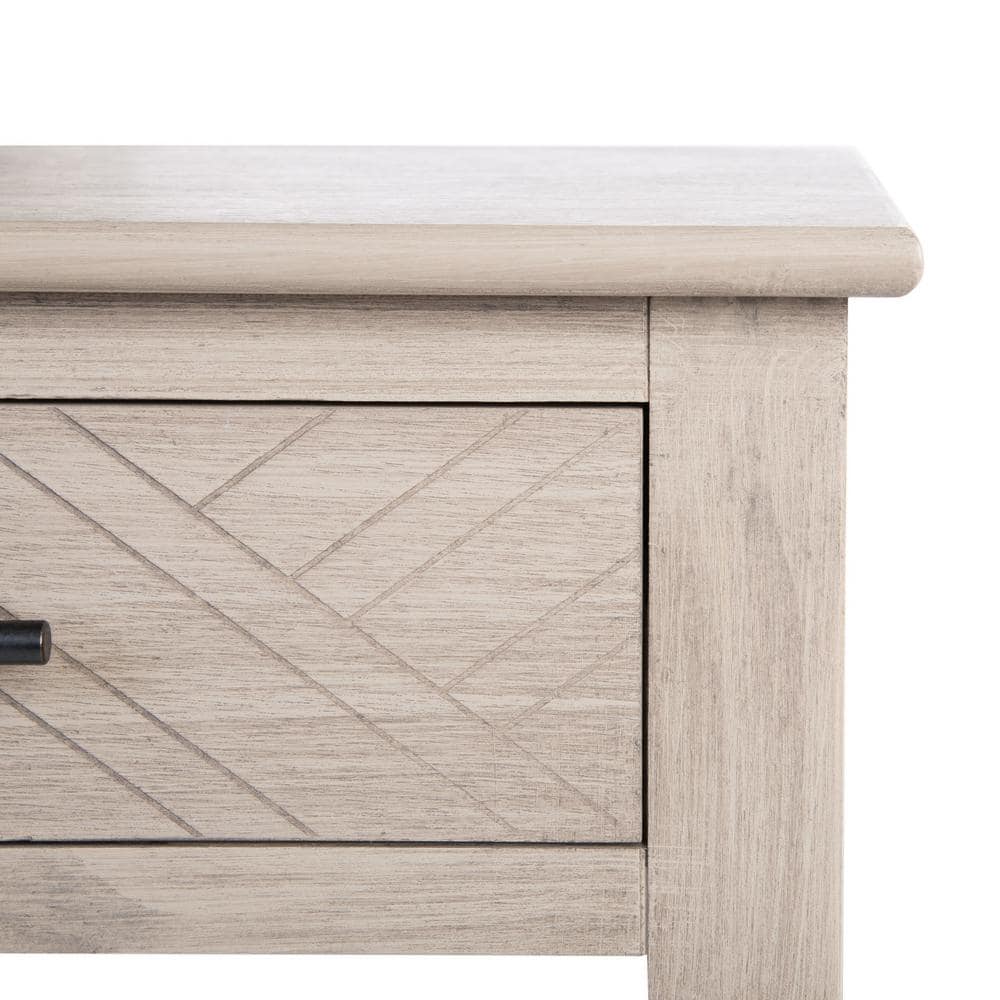 Greige Pine Wood Rectangular Storage End Table with Drawer