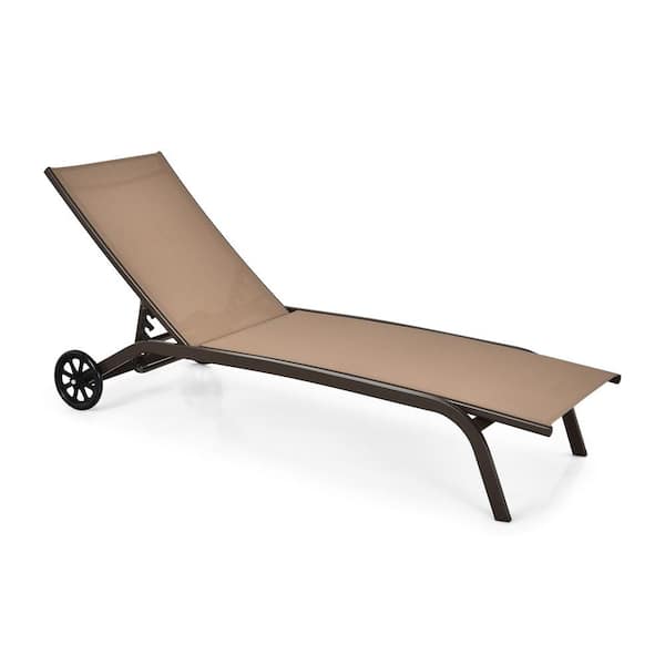 Unbranded 6-Poisition Adjustable Outdoor Lounge Chair with Wheels in Brown
