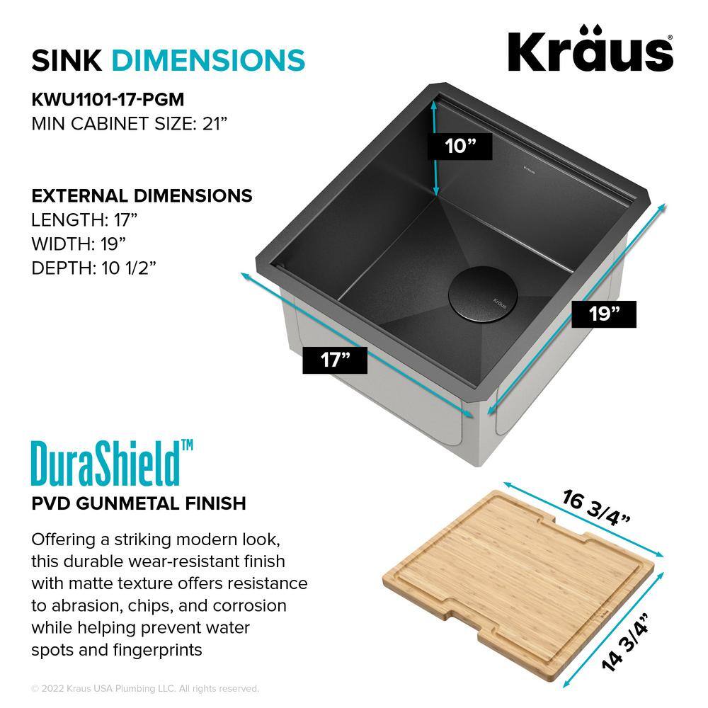 Kore 17" Black Stainless Steel Undermount Workstation Kitchen Sink