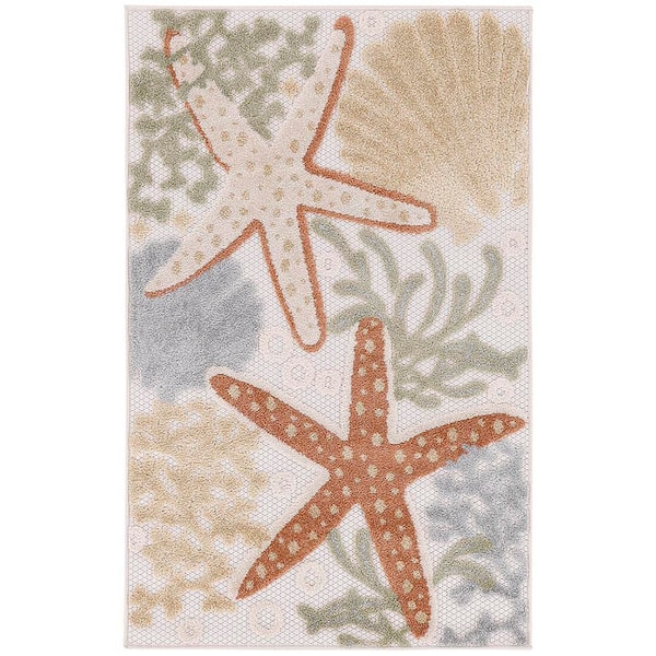 Nourison Aloha Ivory Multicolor doormat 3 ft. x 4 ft. Nature-inspired Contemporary Indoor/Outdoor Area Rug