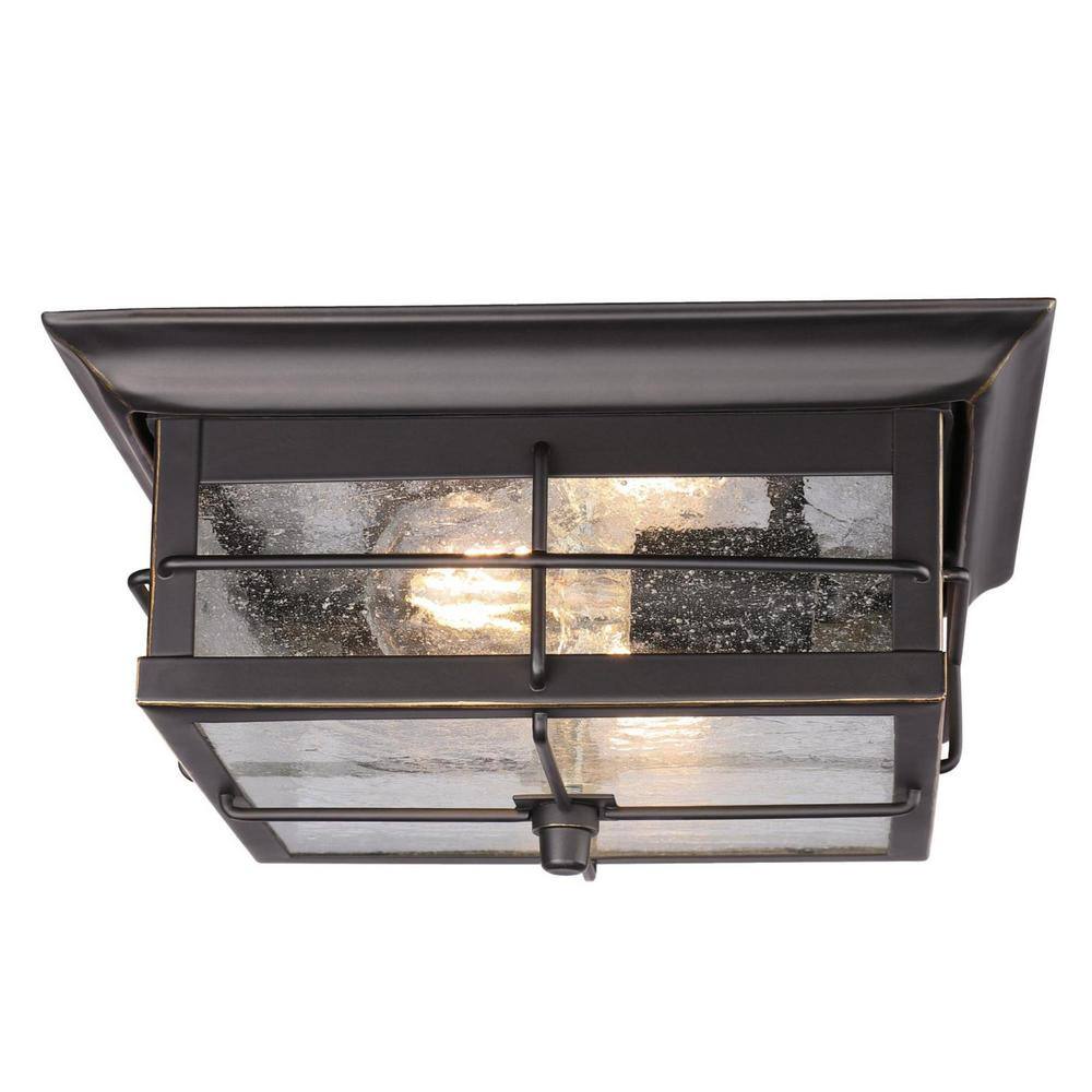 Orwell Matte Black and Bronze 11" Outdoor Flush Mount with Clear Seeded Glass