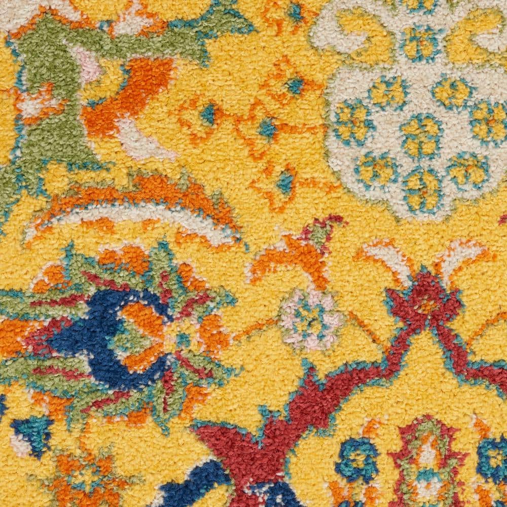 Yellow Multicolor Floral Synthetic Rectangular Area Rug 7'10" x 9'10"
