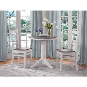 Olivia 3-Piece 36 in. White/Heather Gray Round Solid Wood Dining Set with Emily Chairs