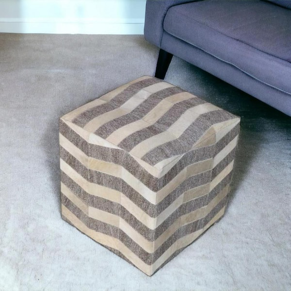Gray and Beige Fabric Specialty Cube Ottoman