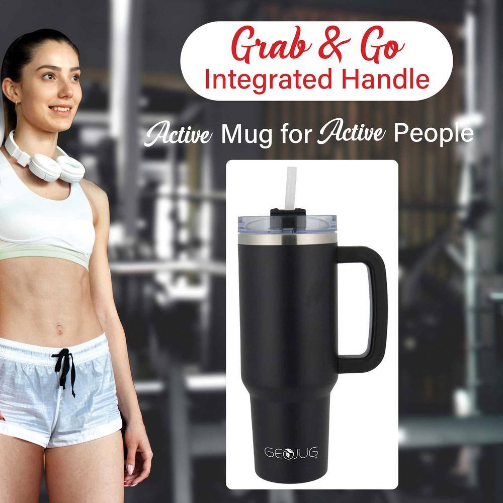 40 oz Black Stainless Steel Insulated Travel Tumbler with Handle