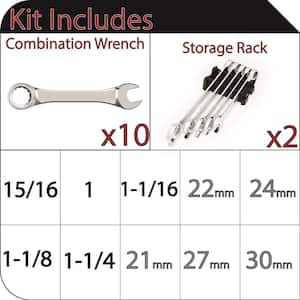 SAE/MM Large Combination Wrench Set (10-Piece)