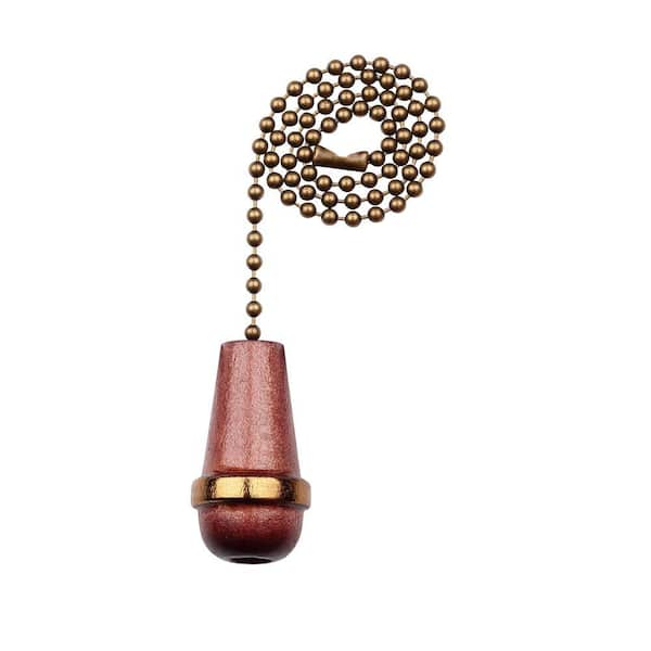 12 in. Walnut and Antique Brass Wooden Cone Pull Chain for Ceiling Fan and Lights