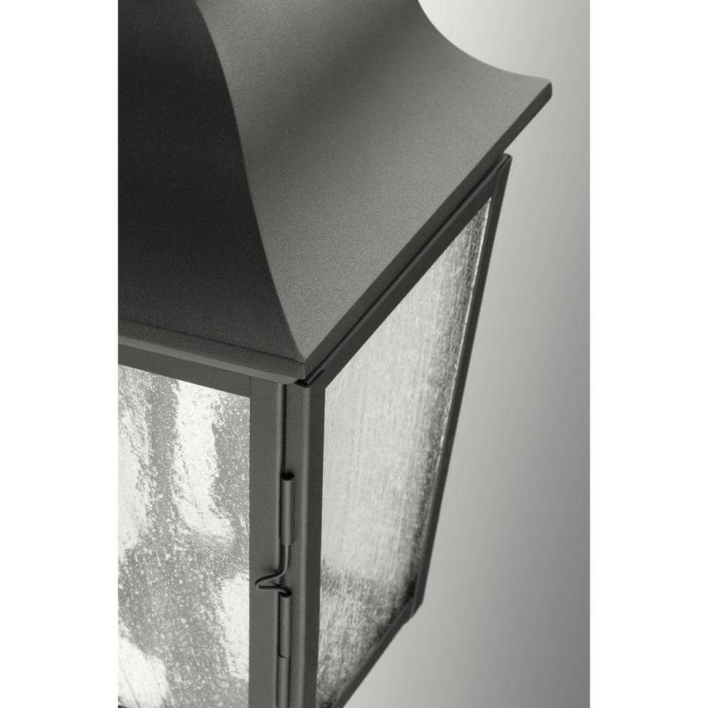 Black Steel Outdoor Wall Lantern with Seeded Glass Panels