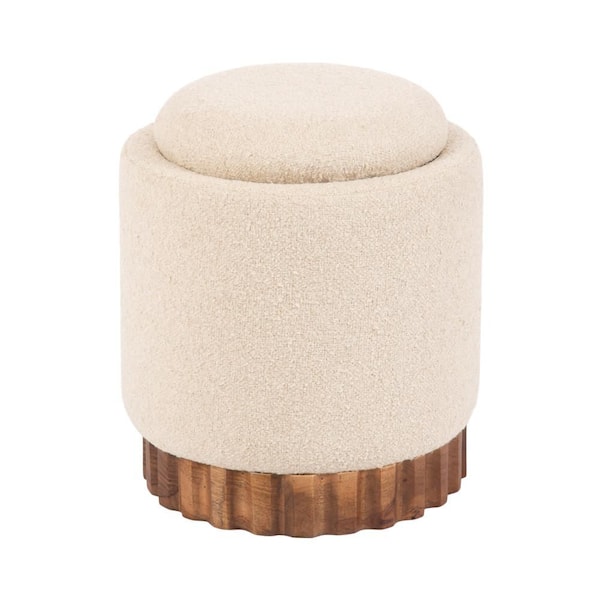 Jarlan Walnut Brown Wood Round Accent Small (Under 22 in.) Ottoman