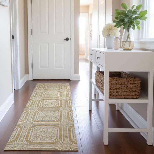 Mayfield Premium Machine Washable Abstract AMF1451 Gold 2 ft. 3 in. x 7 ft. 6 in. Runner Rug
