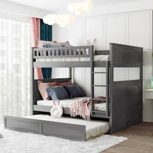 Gray Full Over Full Wood Bunk Bed with Twin Trundle