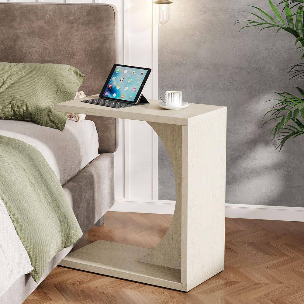 Kerlin 23.62 in. White C-Shaped Engineered Wood End Table, Couch Table Small Sofa Side Table for Small Space - thumbnail 7