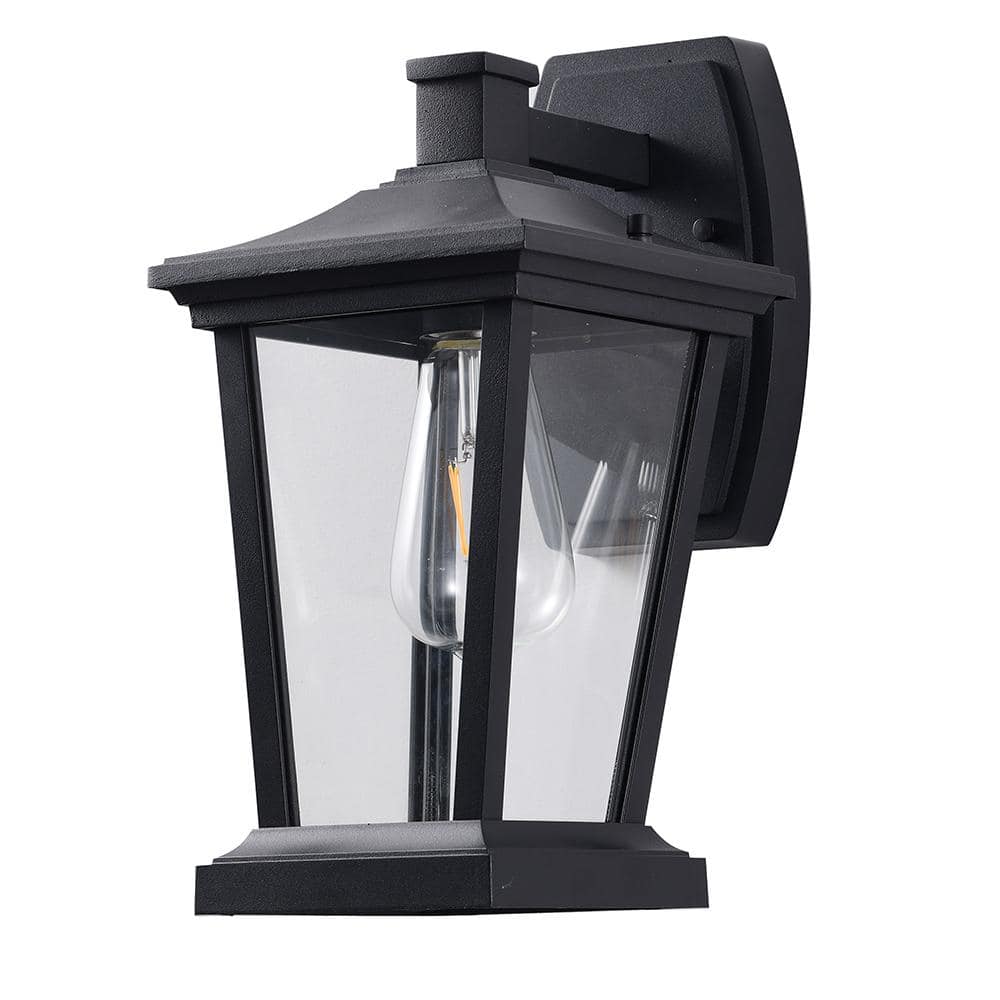 Amanda 1-Light Matte Black Hardwired Outdoor Wall Lantern Sconce