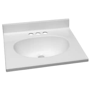 19 in. W x 17 in. D Cultured Marble Vanity Top in White with Solid White Bowl