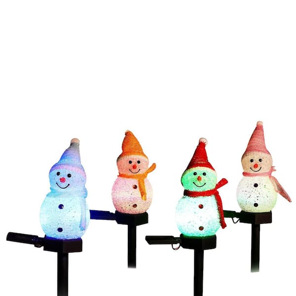 4 Pack 3.9 x 17.3 in. Outdoor Christmas Snowman Solar Lights with Stakes for Yard Garden Decor