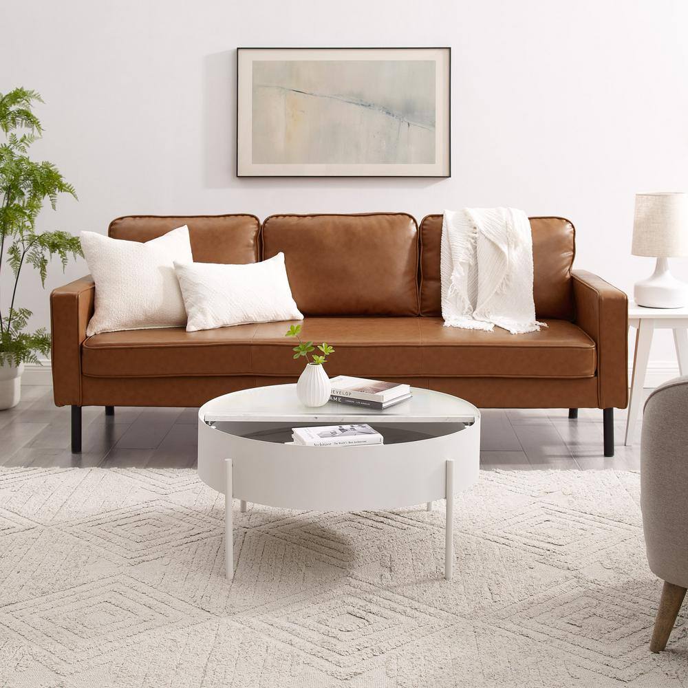 White Calacatta Marble Round Coffee Table with Fluted Glass