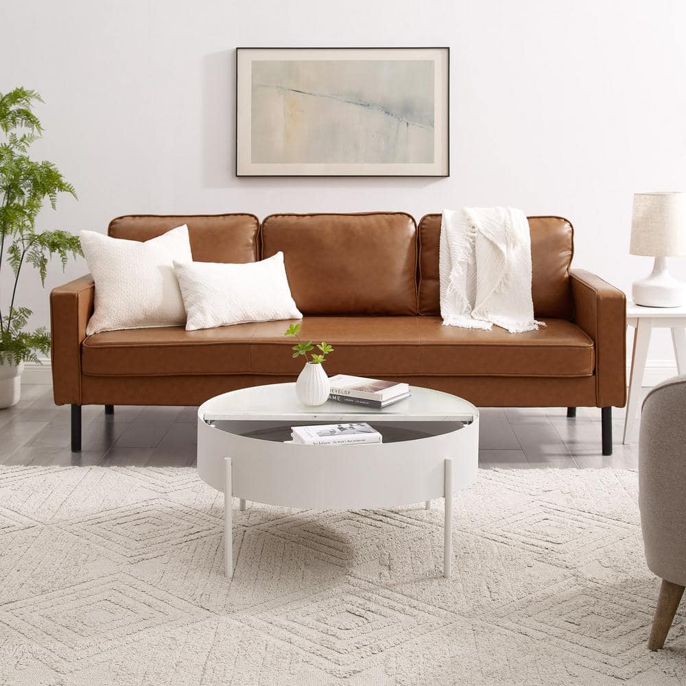 White Calacatta Marble Round Coffee Table with Fluted Glass