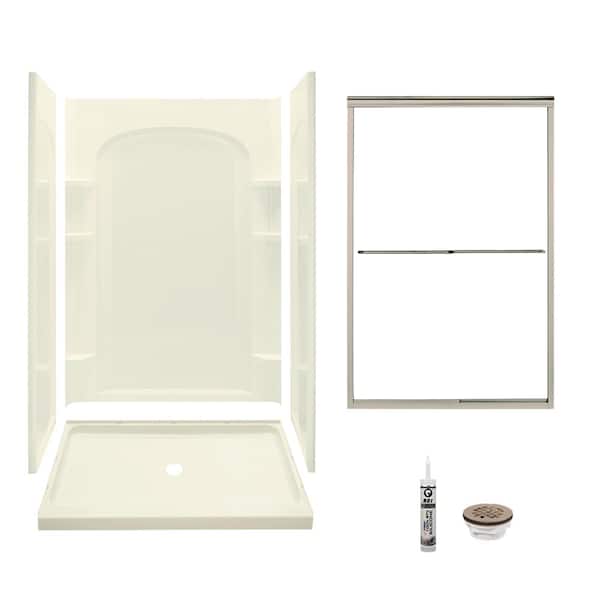STERLING Ensemble 34 in. x 48 in. x 75.75 in. Center Drain Alcove Shower Kit in Biscuit and Brushed Nickel