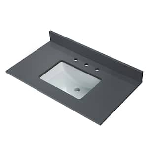 Amore 37 in. W x 22 in. D Engineered Stone Composite Vanity Top in Dark Grey with White Rectangular Single Sink