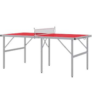 70.9 in. Mini-Size Table Tennis Table, Foldable and Portable Ping Pong Table Set with Net, 2 Paddles, 3 Balls, Red