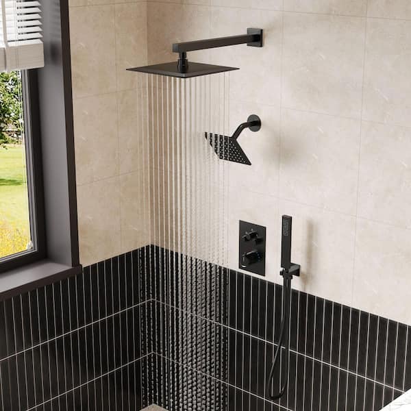 GRANDJOY Zenith Rain 7-Spray 12 and 6 in. Dual Wall Mount Shower