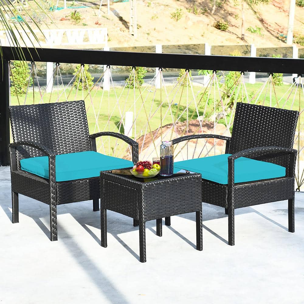 Turquoise 3-Piece Outdoor Wicker Rattan Patio Set