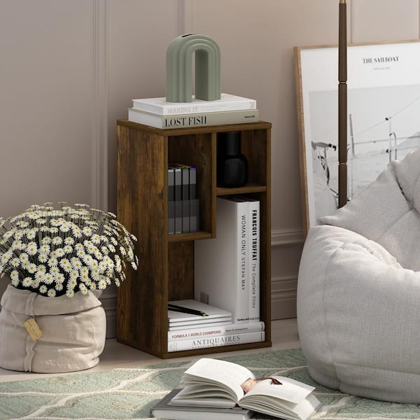 Furinno Daly 21.26 in. Tall Amber Pine Wood 3-Shelf Irregular Cubes Bookcase