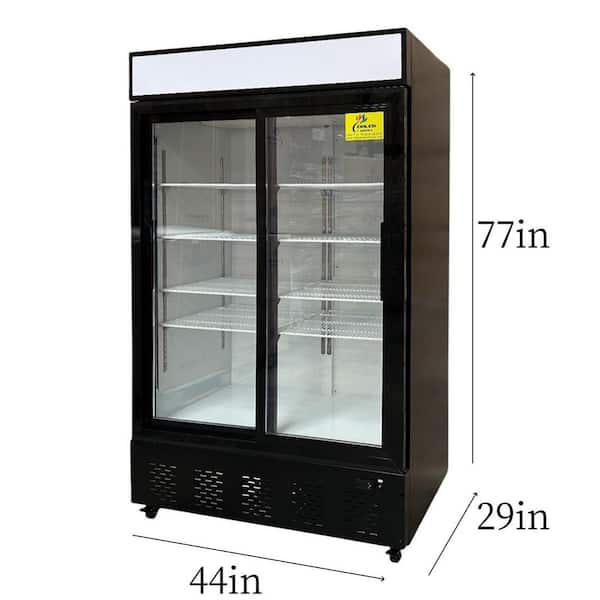 44 in. W 35 cu. ft. NSF Commercial Sliding Glass 2-Door Upright Beverage Cooler Display Refrigerator in Black
