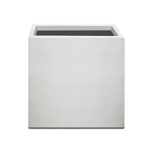 12" W Square Lightweight Pure White Concrete Metal Indoor Outdoor Planter Pot w/Drainage Hole