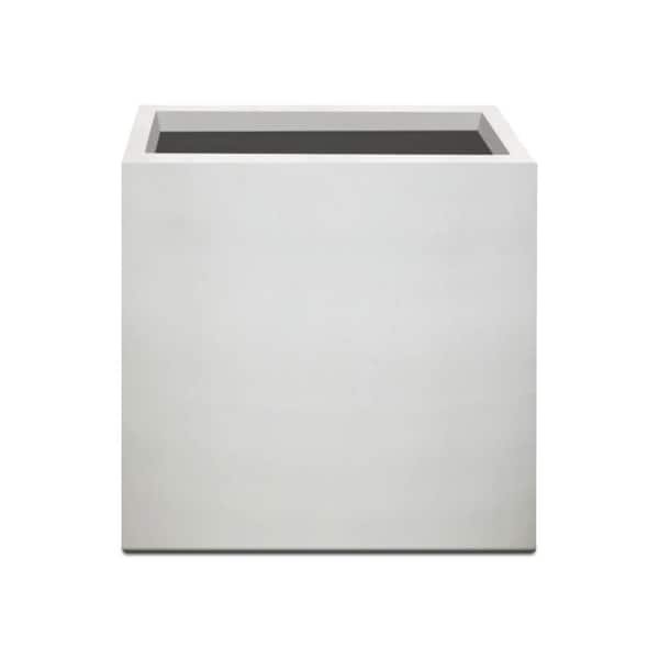 12" W Square Lightweight Pure White Concrete Metal Indoor Outdoor Planter Pot w/Drainage Hole