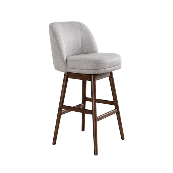 Sadie 30 in. Taupe/Brown Oak Low Back Rubberwood Bar Stool with Polyester Fabric Seat