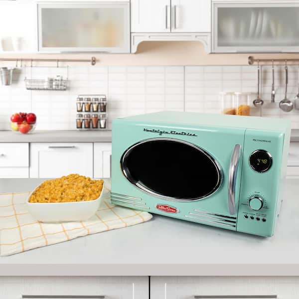 12 Pre-Programmed Settings Aqua Countertop Microwave Oven NOSTALGIA 0.9 cu ft