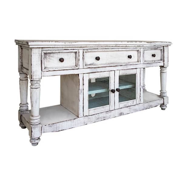 Benjara 70 in. White Wood TV Stand Fits TVs up to 78 in. with 3 Drawers