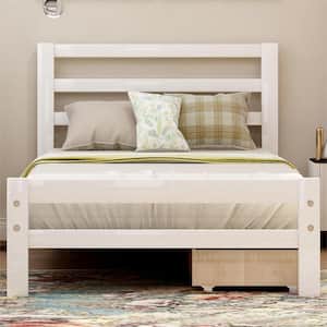 White Wood Frame Twin Size Platform Bed with 2-Drawers
