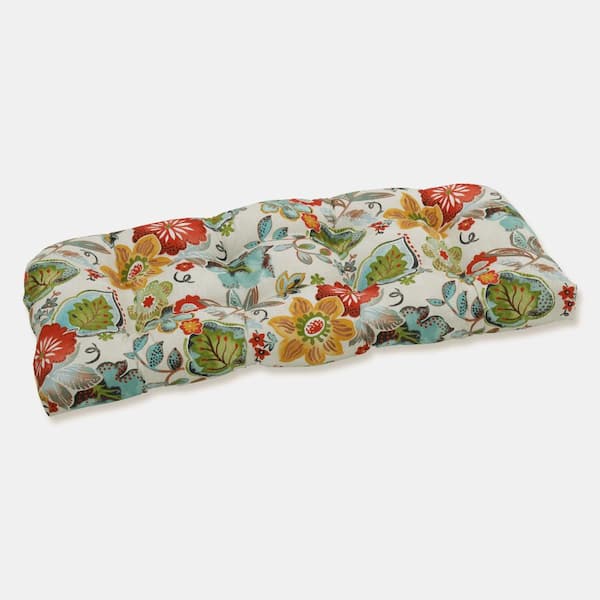 Pillow Perfect Floral Rectangular Outdoor Bench Cushion in Green