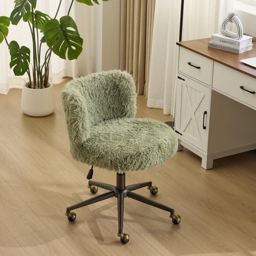 Velvet Fabric Adjustable Height Swivel Task Chair in Grass Green with Armless