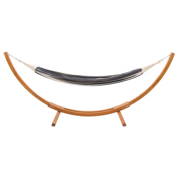 CorLiving Warm Sun 10.4 ft. Free Standing Hammock Bed Hammock with Stand in Navy Blue and White