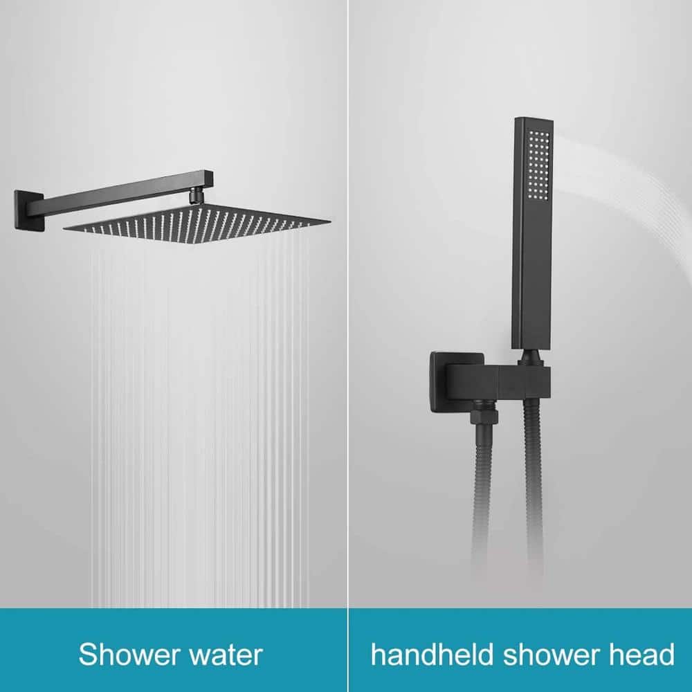 Matte Black 12-Inch Square Rain Shower Faucet Set