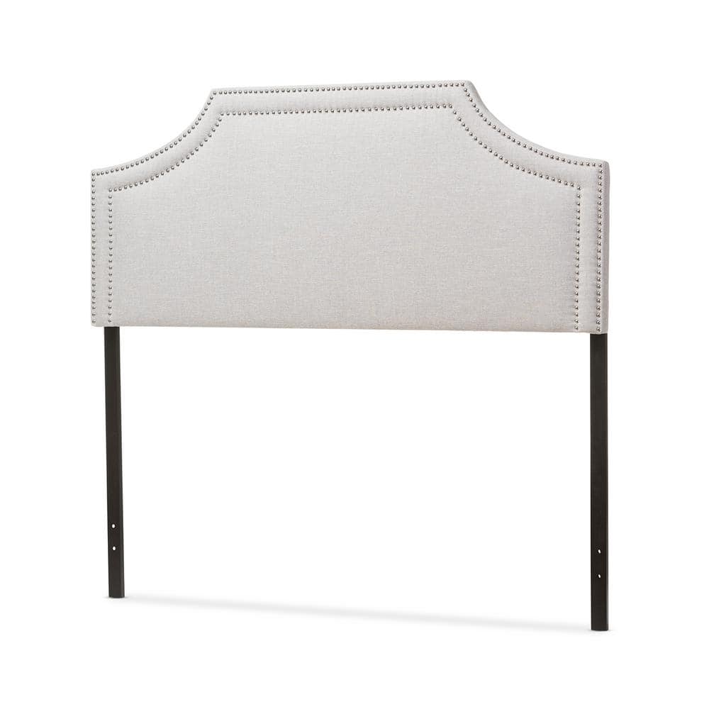 Greyish Beige Upholstered Full Headboard with Nailhead Trim