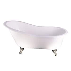 61 in. Cast Iron Clawfoot Bathtub in White with White Feet