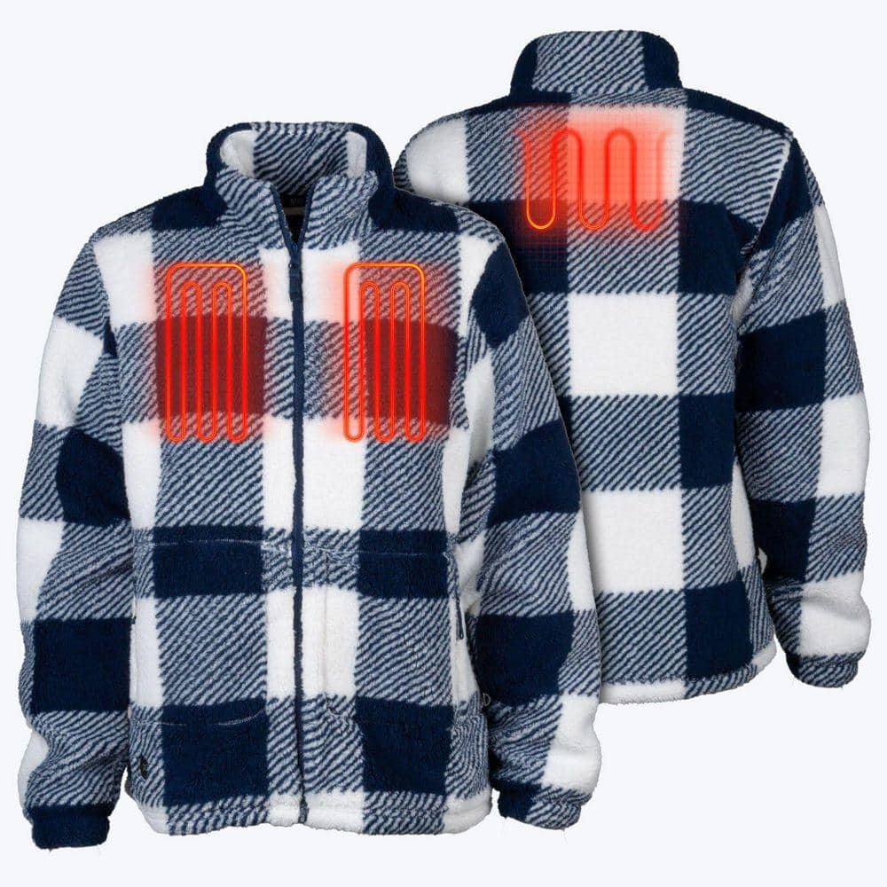 Women's LG Upland Sherpa Printed Long Heated Jacket 7. 4V Blue Plaid