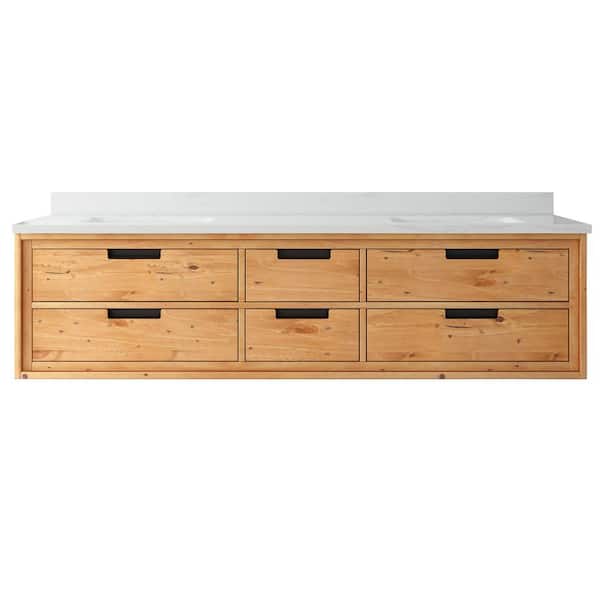 Vinespring 72 in. Double Sink Wood Tone Bath Vanity with White Marble Top (Assembled)