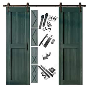 22 in. x 80 in. 5-in-1 Design Royal Pine Double Pine Wood Interior Sliding Barn Door with Hardware Kit, Non-Bypass