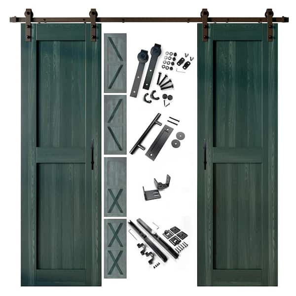 HOMACER 28 in. x 80 in. 5 in. 1 Design Royal Pine Double Pine Wood Interior Sliding Barn Door Hardware Kit, Non-Bypass