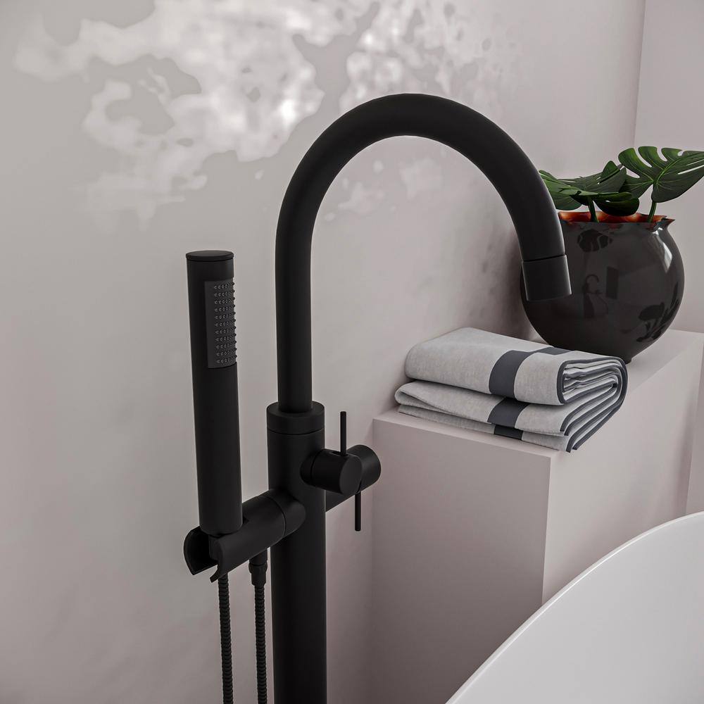 Matte Black Brass Floor Mount Freestanding Bathtub Filler Faucet