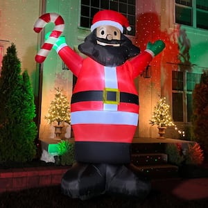 10 ft. x 6.5 ft. Prelit LED African American Santa Christmas Inflatable with Candy Cane