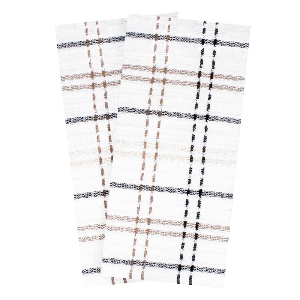 Latte Plaid Terry Cotton Kitchen Towel Set