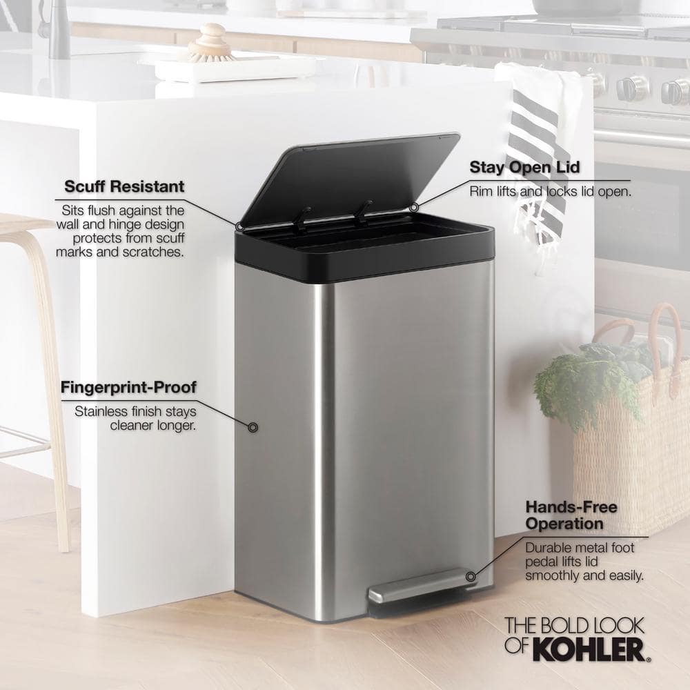 Stainless Steel 8-Gallon Hands-Free Kitchen Step Trash Can