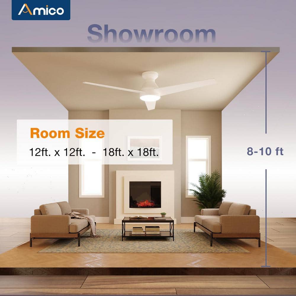 52-Inch White Low Profile Smart Ceiling Fan with Light and Remote