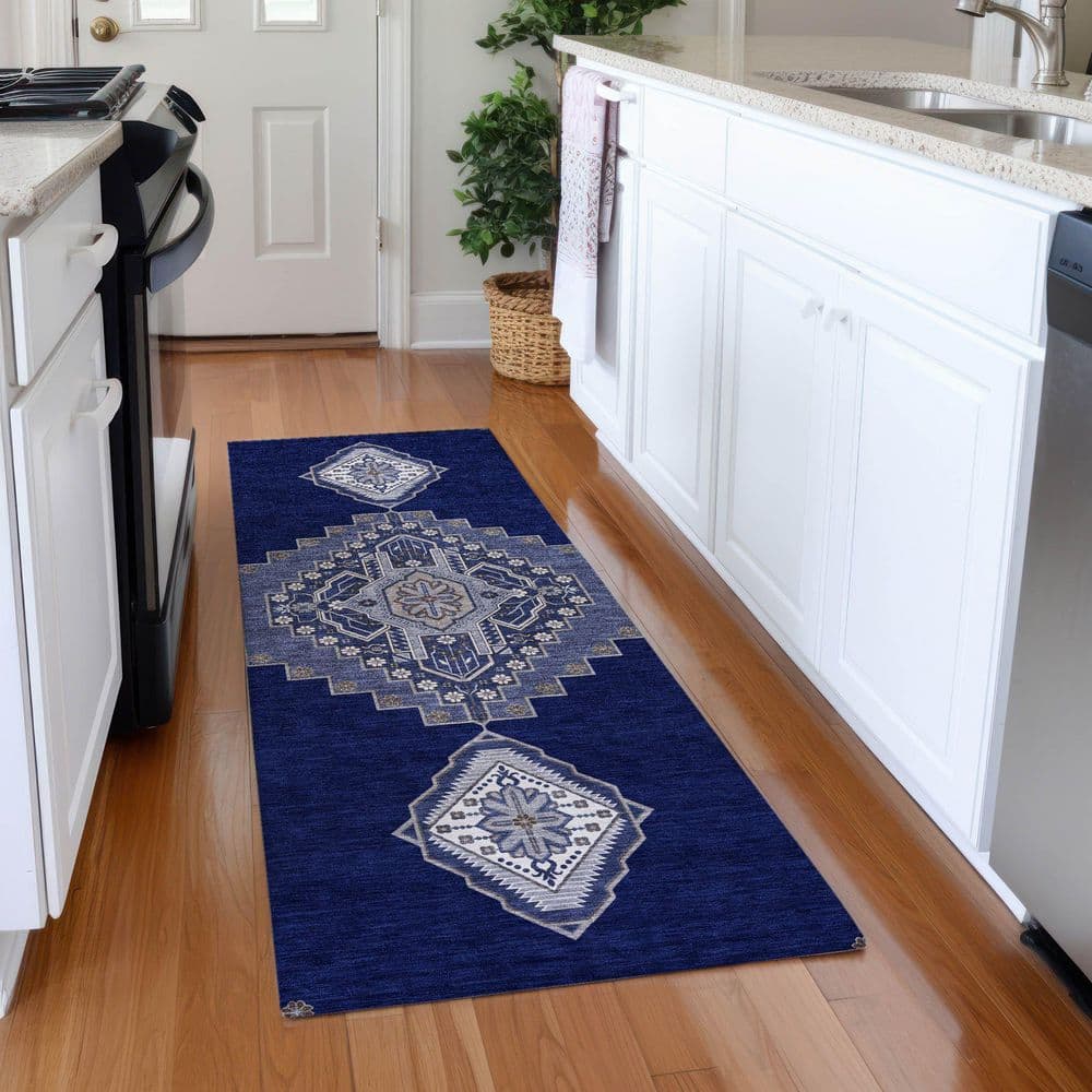 Mayfield Premium Machine Washable Abstract AMF1014 Navy 2 ft. 3 in. x 7 ft. 6 in. Runner Rug price history on PriceWatchPro